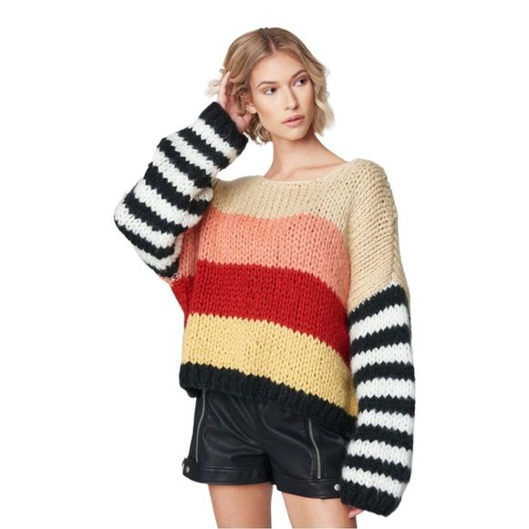 Blank NYC Sweaters - NWT Blank NYC Stripe Crochet Sweetheart Multi Color Sweater S *